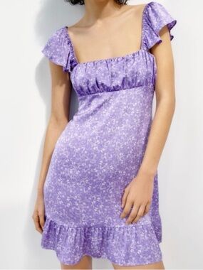 Zara Lavender Floral Ruffle Mini Dress